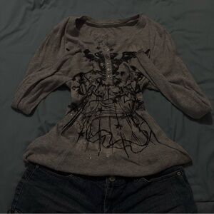 Gray Graphic Women's Top